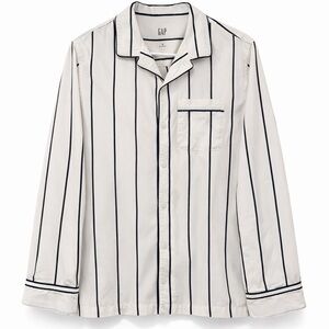 GAP Poplin Pajama Top M White Black Stripe Cotton Button Front Sleep Shirt